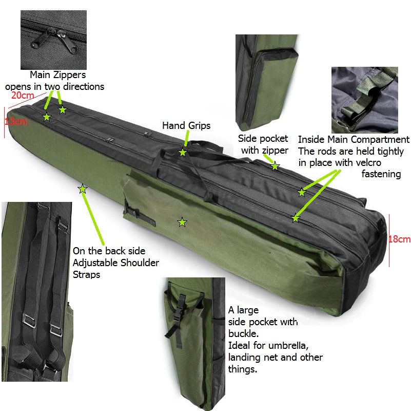 2 POCKETS 190cm FISHING HOLDALL BAG LUGGAGE for rods & reels 2 POCKETS 190cm FISHING HOLDALL BAG LUGGAGE for rods & reels